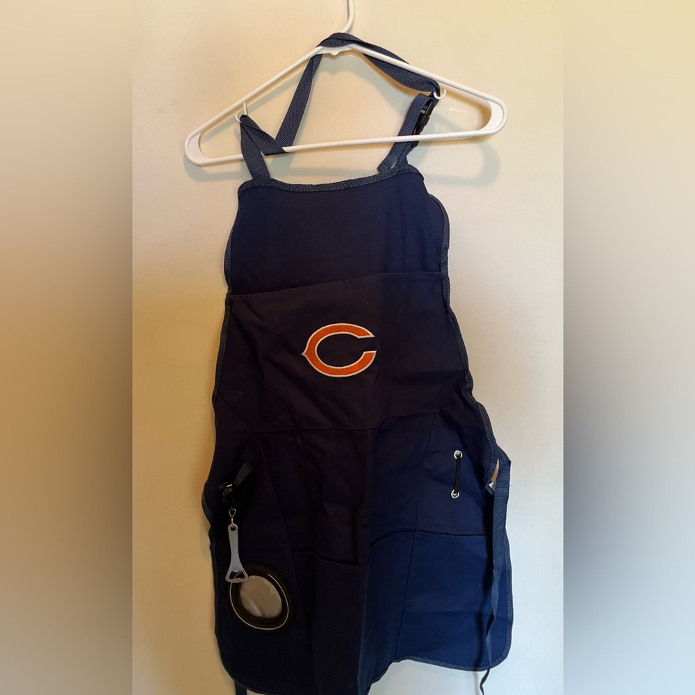Chicago Bears Apron with Pocket for Beverage and Attached Bottle Opener